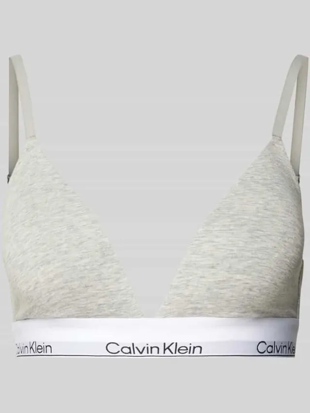 Calvin Klein Triangelbeha met logo in band en spaghettibandjes Lichtgrijs