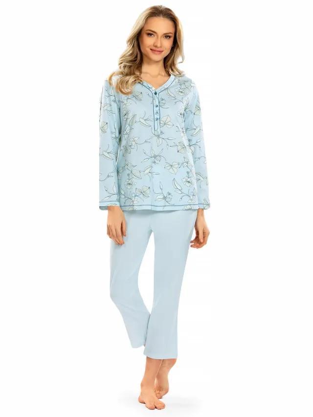 Comtessa Dames Pyjama 'Arctic Flowers' - Blue Blauw