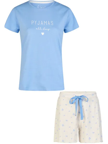 By Louise Dames korte pyjama set shortama lichtblauw/wit gebloemd Veelkleurig