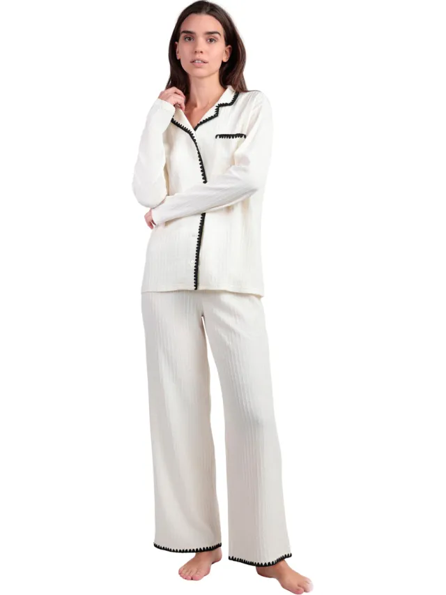 Admas pyjamaset met wijde broek wit