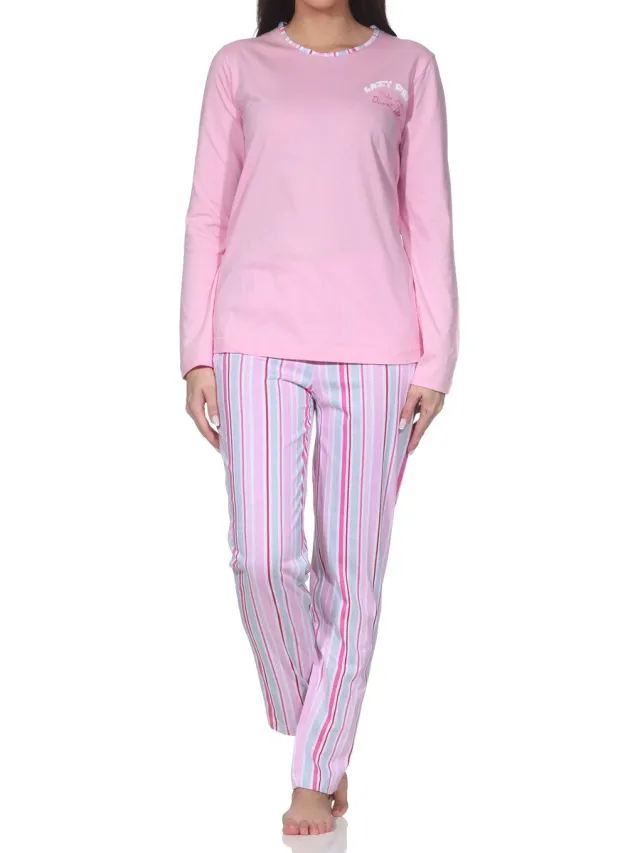 Normann dames lange pyjama in elegante strepenlook – ook in grote maten rosa