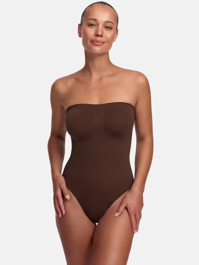 cfab Strapless corrigerende bodysuit met bijpassend slipje - Bruin XS - Corrigerende Body - Naadlos - corrigerend ondergoed dames