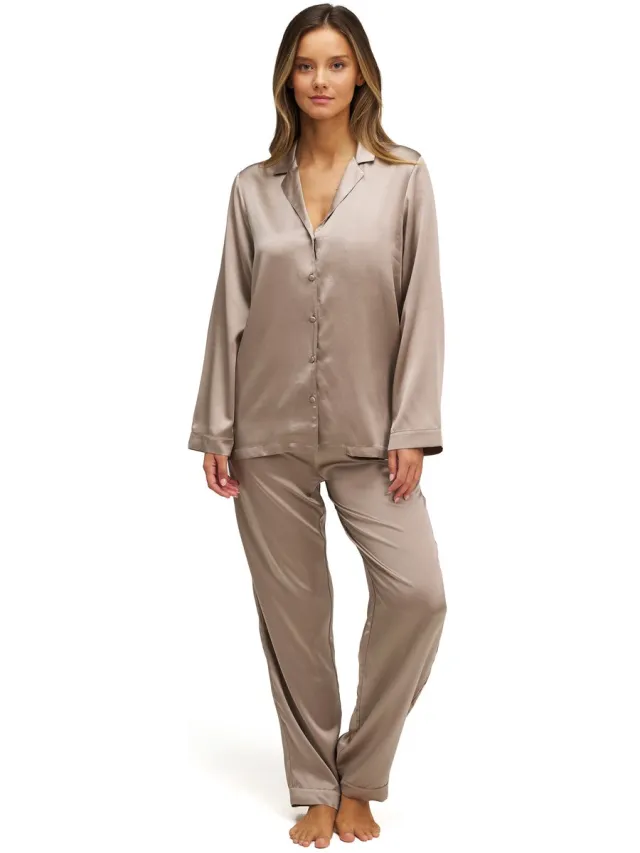Dore & Rose Premium Zijden Pyjama Dames - 100% Premium Zijden - Lichtgewicht - Extreem Zacht - Beige