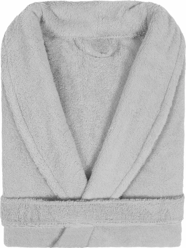 Pure Duplex Badjas Badstof Uni Pure Royal met Shawlkraag Licht Grijs