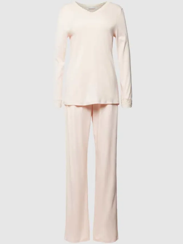 Hanro Pyjama met kant Felroze