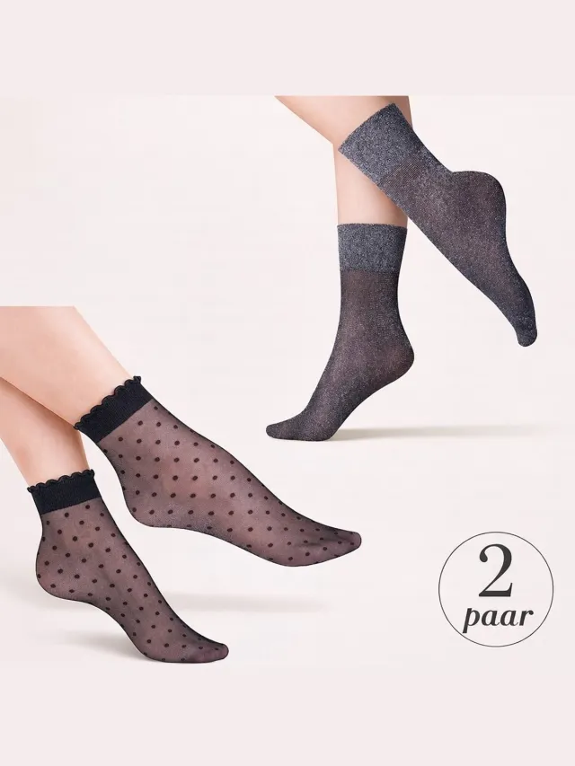 Gabriella Panty sokjes Set (2 paar) – Midnight Chic Duo – 20 Denier Pantykousjes met Stippen & Glitter – Zwart – One Size – Gabriella (Puntina & Tova)