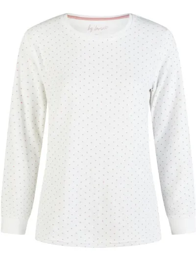 By Louise Dames winter pyjama set lang badstof wit/roze gestreept, foto 2