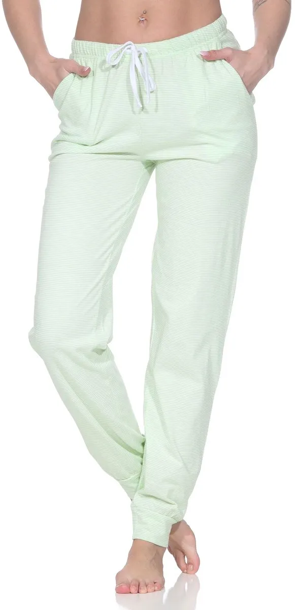 Normann Dames pyjamabroek lang mix & match in effen kleur - perfect te combineren streifen_grün
