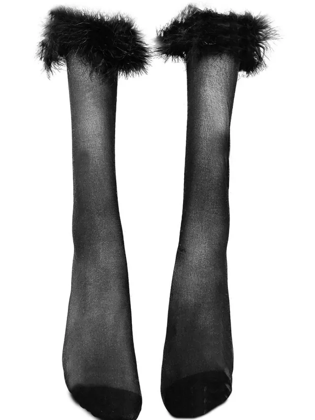 BamBella Sokken panty stof Dames - Onesize Wit met veren net kousen Zwart