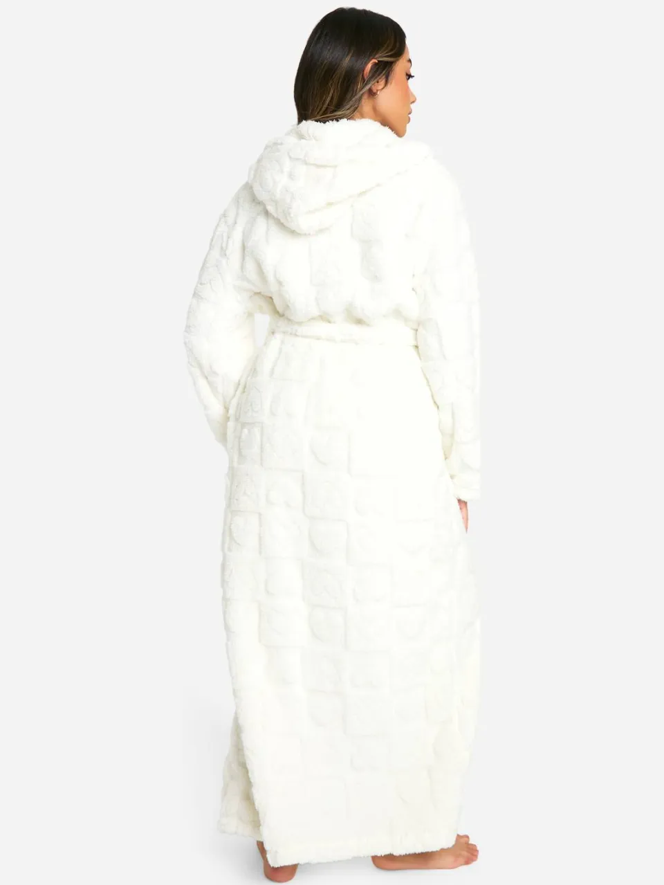 boohoo Dames Badjas van fleece met hartenrelief crème, foto 2