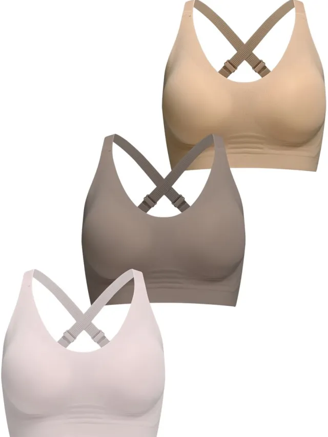 Currero BH Zonder Beugel - Strapless - Zonder Bandjes - Met Voorsluiting - Push-up Bh's - Comfort Beha - Comfortabel - Grote Sluiting - Abrikoos + Grijs + Roze