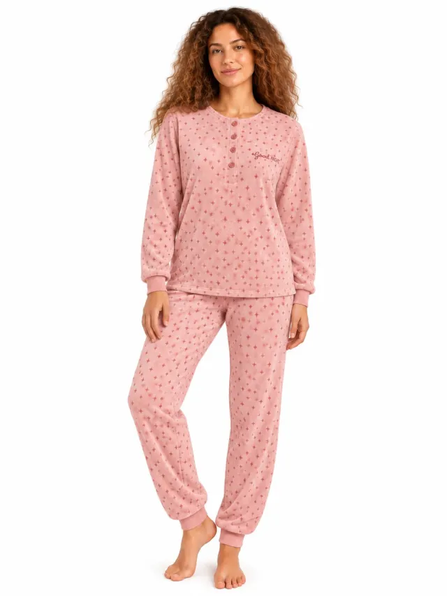 Cocodream Quality Cocodream- Badstof Dames Pyjama - Winter - Pink Stars