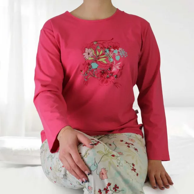Tenderness Dames Pyjama - Botanisch Patroon - Katoen - Rood
