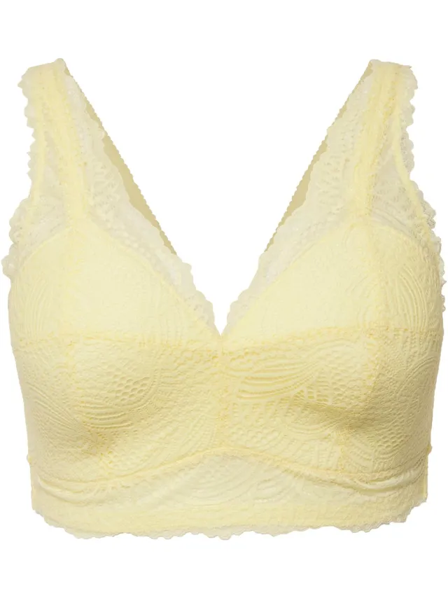 Ulla Popken Dames - Bralette zachte cups kant zonder beugel - Lichtgeel