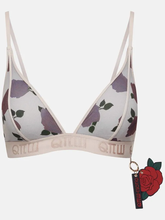 ESOTIQ Romantica - Zachte beha - Lichtroze - Bloemenpatroon - Driehoekige cups