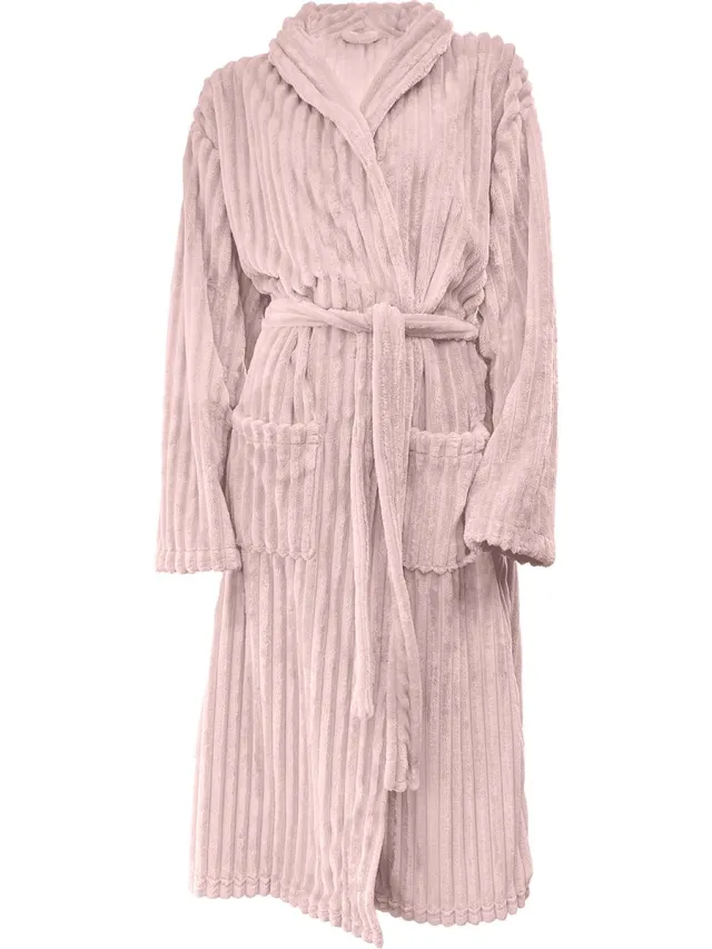 Eleganzzz Teddy Rib Fleece Uni Badjas - Light Pink - XL - Badjas Dames - Badjas Heren Licht Roze