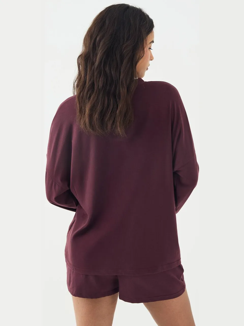Dames DSGN Studio Lounge Lange Mouw Oversized Superzacht T-Shirt bordeaux rood, foto 4