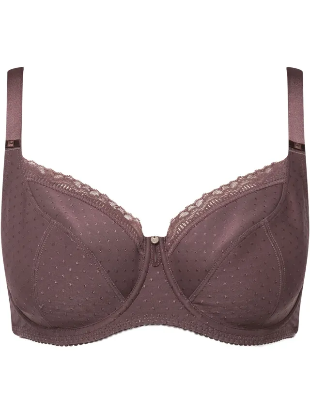 Ulla Popken Dames - Beugelbeha jacquard kanten rand - Aarde