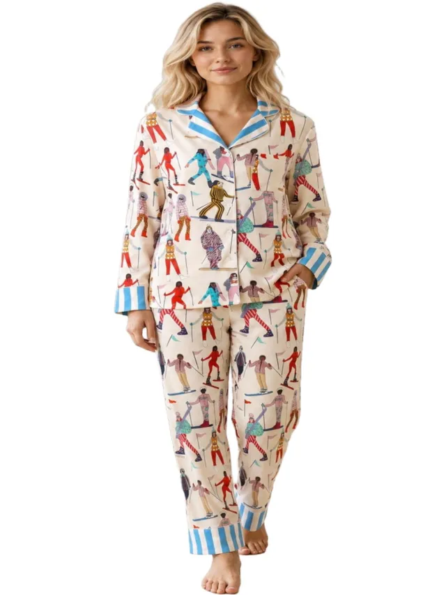 Imily Bela Dames Pyjama Set met Print, Lange Mouwen en Lange Broek Lichtblauw