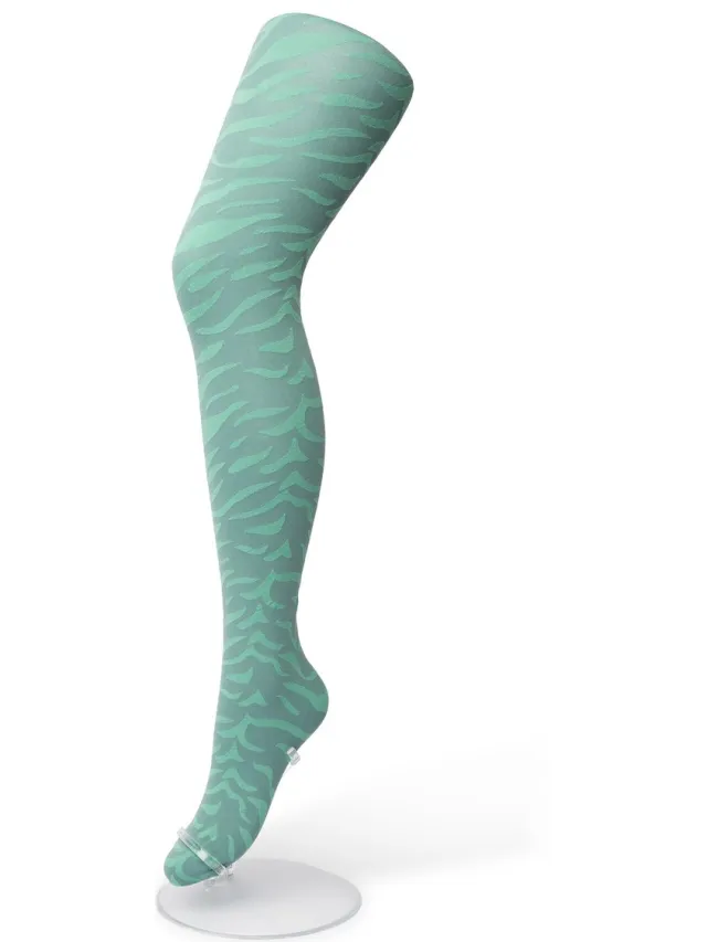 Bonnie Doon Dames Panty met Zebra Print 100 Denier maat S/M Groen - Uitstekend Draagcomfort - Zebraprint - Dierenprint - Gladde Naden - Perfecte Pasvorm - Malachite Green - BP211902.277