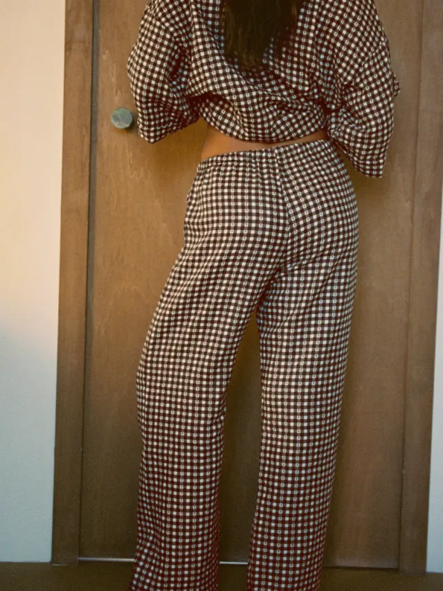 Nénés dames vegan Broek Axelle Bruin Gingham