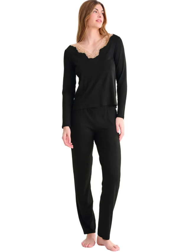 Lisca TANIA pyjamabroek met top lange mouwen zwart