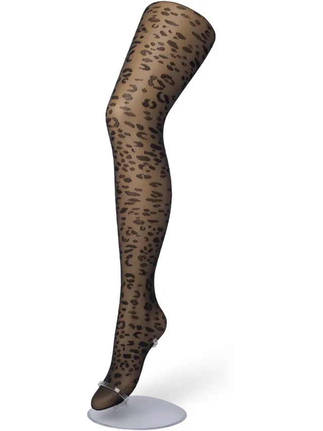 Bonnie Doon Dames Panterprint Panty 20 Denier Zwart - Chique Panty - Leopard Dessin - Brede Boord - Comfort - Panter Print - Dieren Print - Panther Tights - Feestelijk - Black - BP201909.101