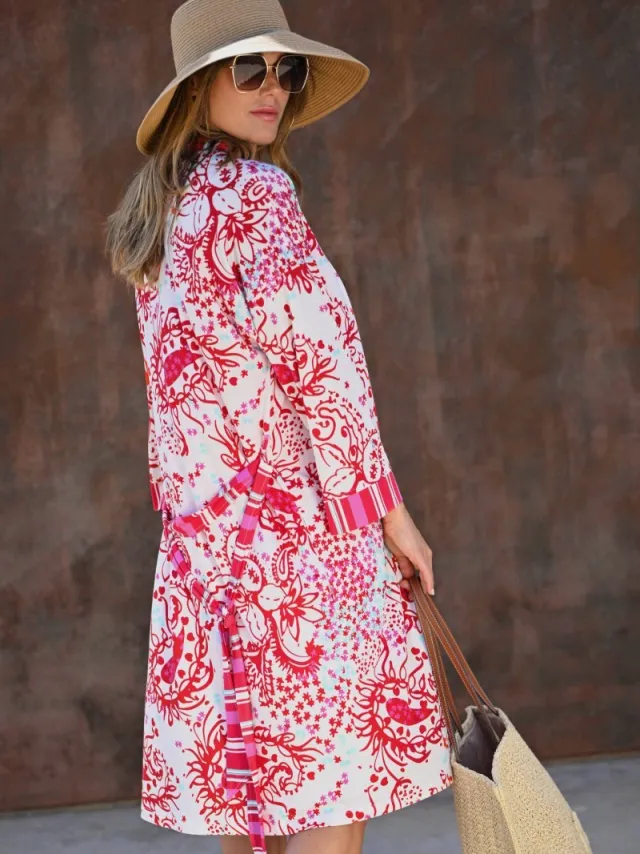 Ringella Bontgekleurde badjas paisley strepen - Rood - Maat - 42