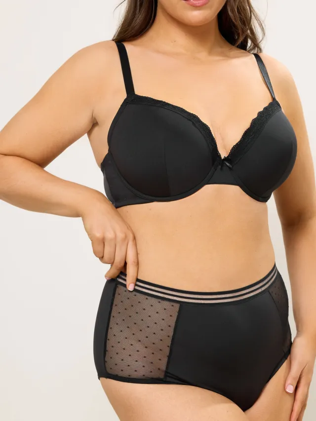 Yours Zwarte Kanten Dobby Slips Met Volledige Dekking-48 Black