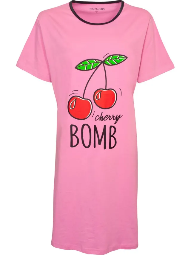 Temptation Dames Nachthemd - Korte Mouw - Roze