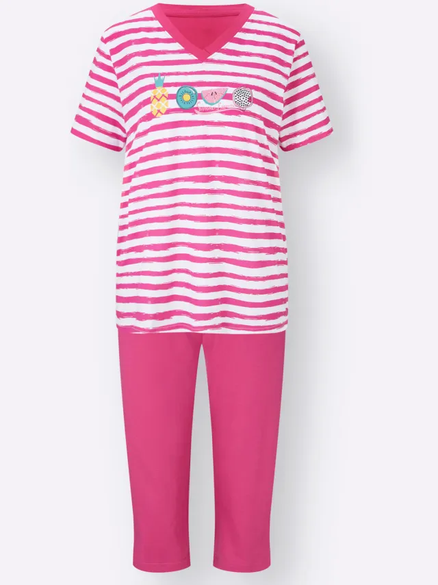 Capri-pyjama's fuchsia + fuchsia gestreept, foto 2