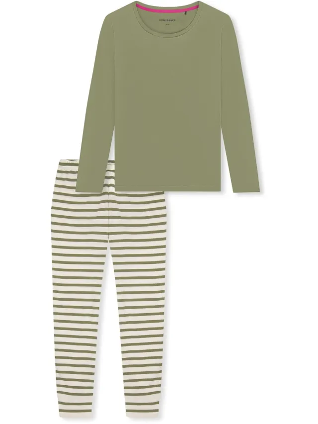Schiesser Pyjama lang - Dames - Pyjamas lindegroen