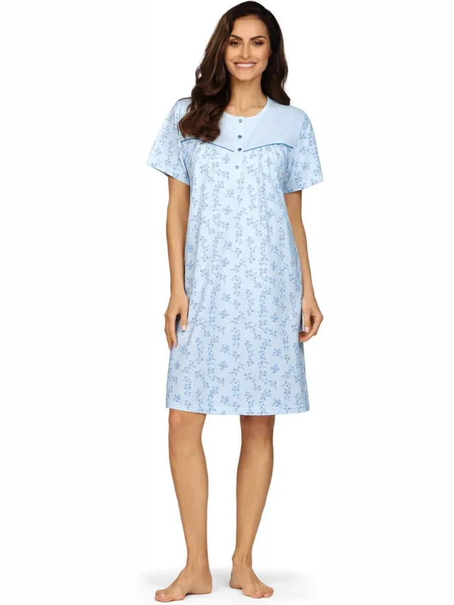 Comtessa Klassiek Nachthemd 'Esperanza' - Blauw - Korte Mouw - 105cm