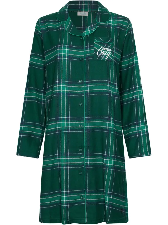 Rebelle MyRebelle - Nachthemd - Cozy - Doorknoop - Katoen Flanel - Groen - Geruit