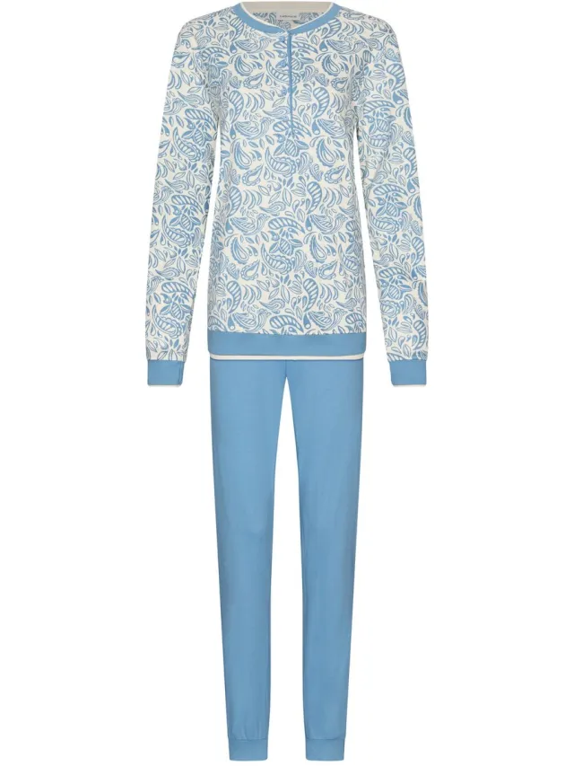 Pastunette Soft Paisley - Pyjama - Katoen - Interlock - Wit/Blauw