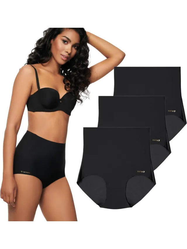 ESOTIQ Plain 40378 - Corrigerende slip - Zeer hoge taille - Naadloos - Zwart - 3 stuks