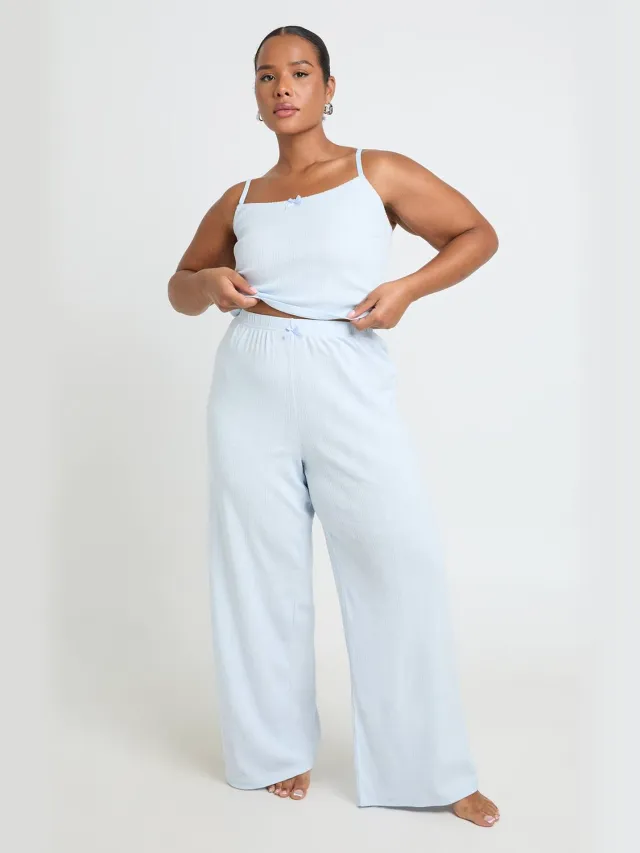 boohoo Dames Plus Pointelle Pyjamabroek Babyblauw