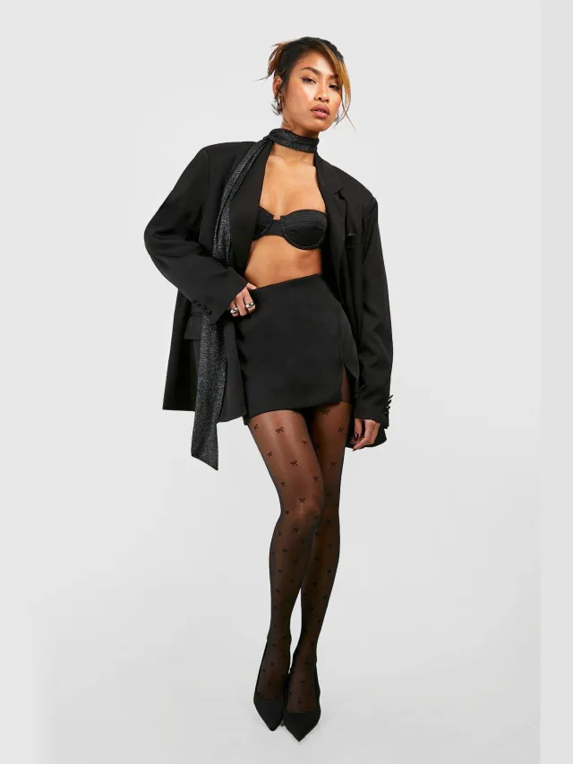 boohoo Dames Mini Boogdetail Sheer Panty's zwart, foto 2