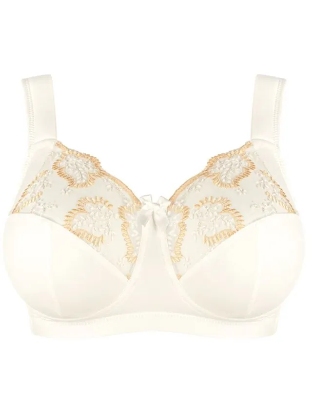 Louisa Bracq Elise Soft Cup BH – Zonder Beugel – Hoge Ondersteuning – Ecru/Goud – Luxe Lingerie met Borduurwerk - 100-115 C