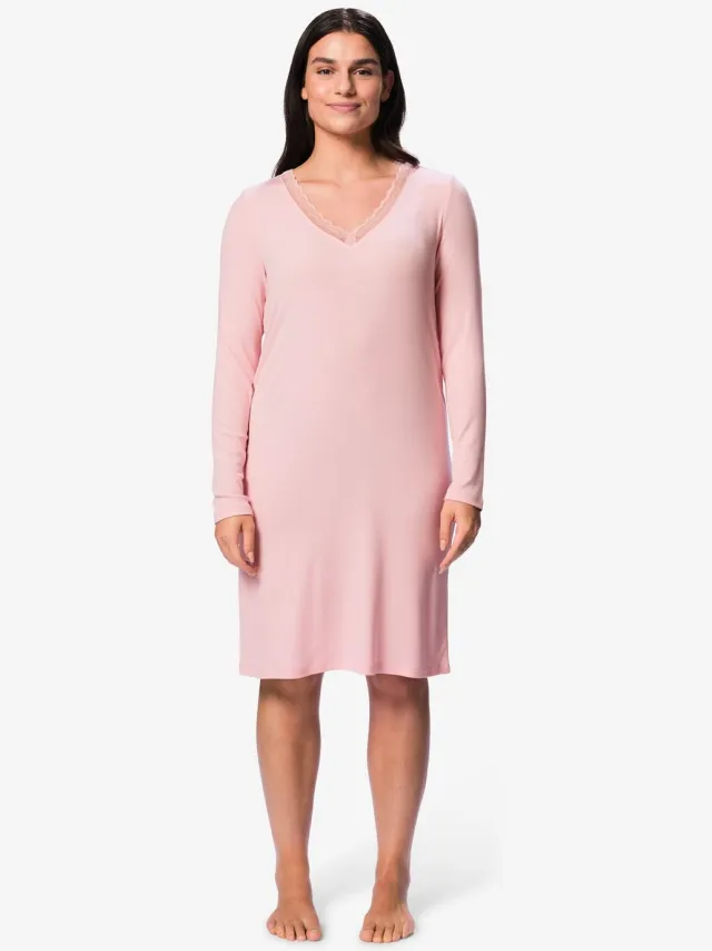 HEMA Damesnachthemd modal rib kant lichtroze (lichtroze)