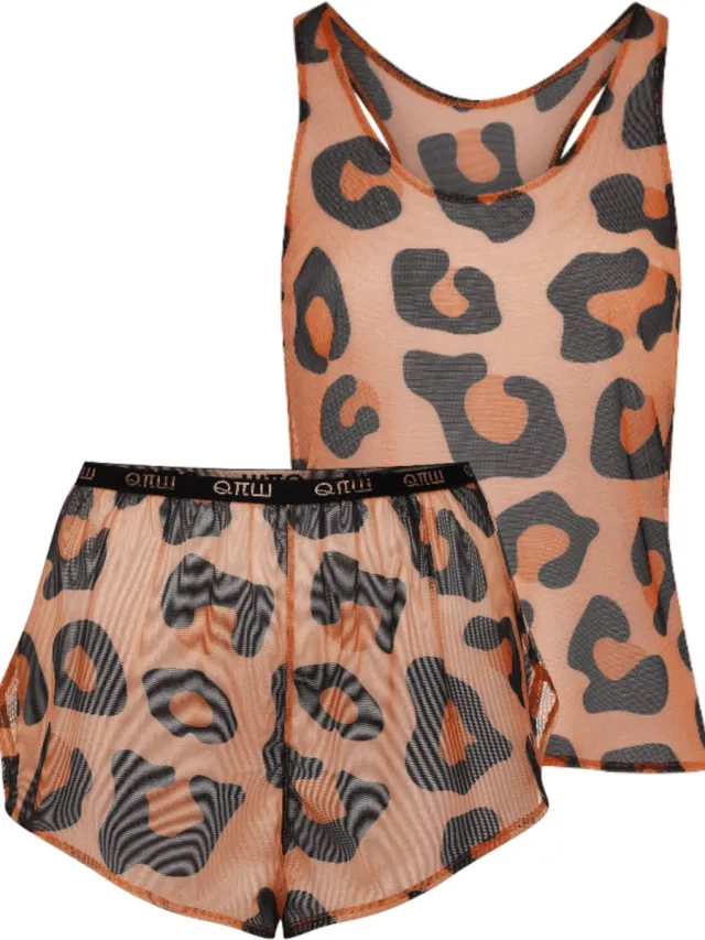 ESOTIQ Wild Robert Kupisz - Damespyjamaset - Dierenmotief - Top met spaghettibandjes - Losse short veelkleurig