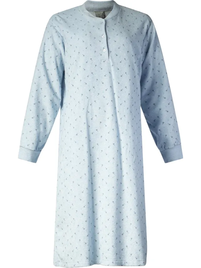 Lunatex warm dames nachthemd 224180 - aangeruwd badstof - blauw