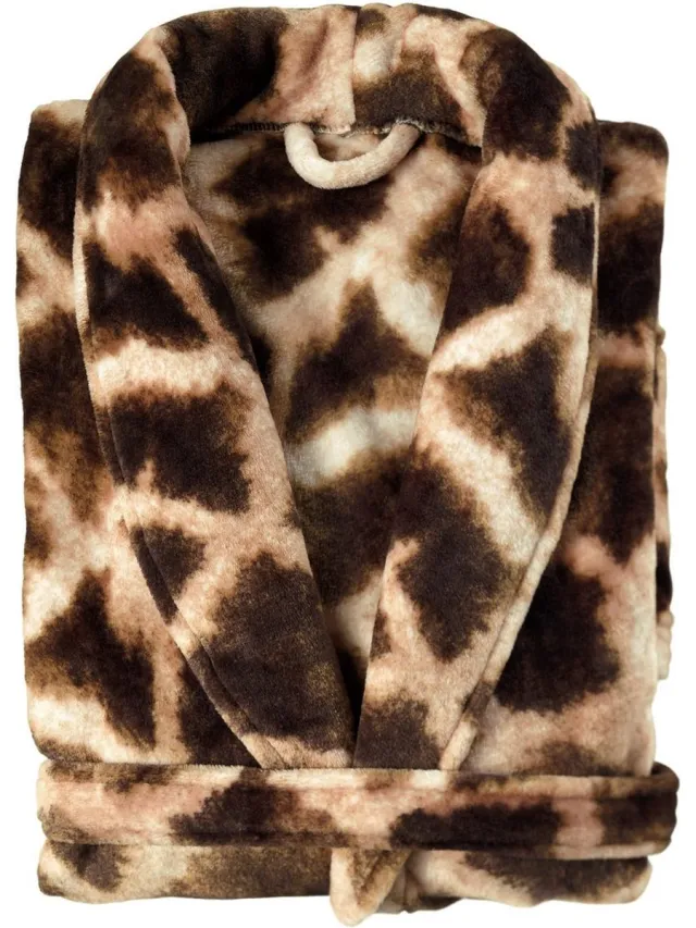 Zohome Giraffe Badjas Lang - Flanel Fleece - Brown - Badjas Dames - Badjas Heren Bruin
