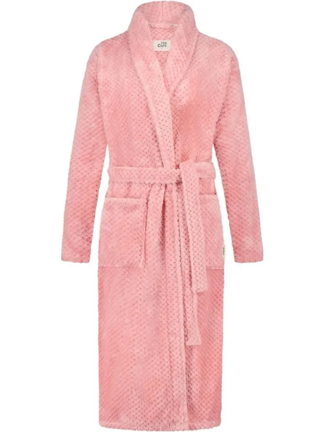 Ten Cate Dames Badjas Fleece - roze badjas stippen Roze stippen