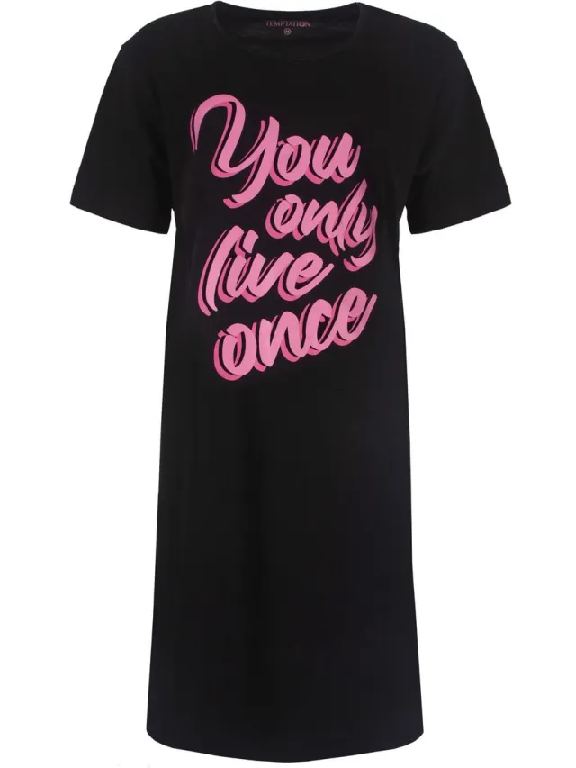 Temptation Dames Nachthemd - Big Shirt - Katoen - Zwart
