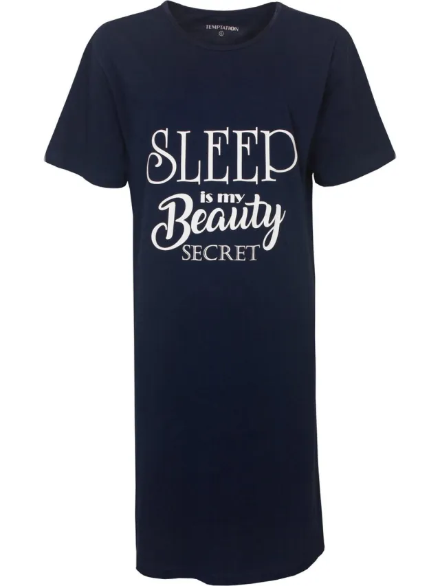Temptation Dames Nachthemd - Bigshirt - Donker Blauw
