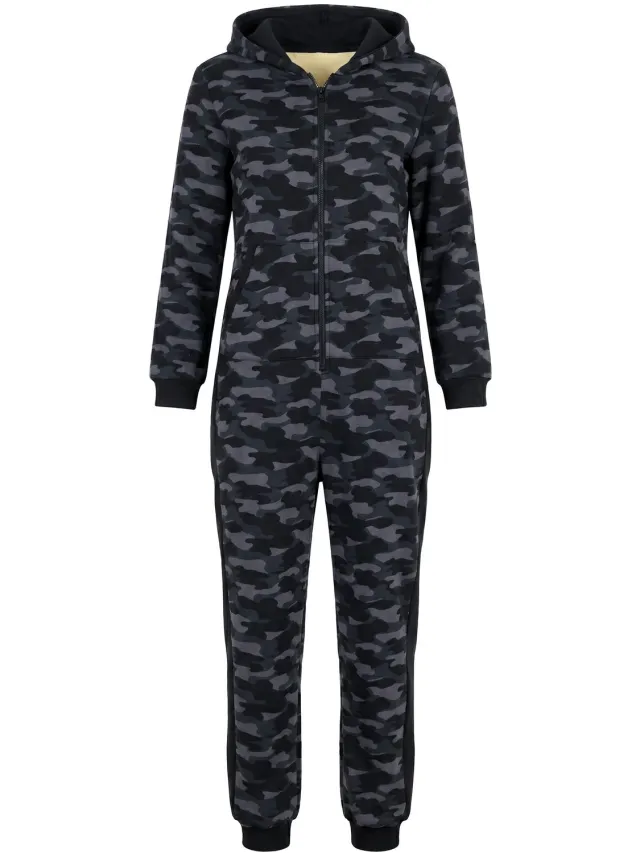 Ulla Popken Dames - Sweat-onesie voering van imitatiebont capuchon - Asfaltgrijs - Maat 54+