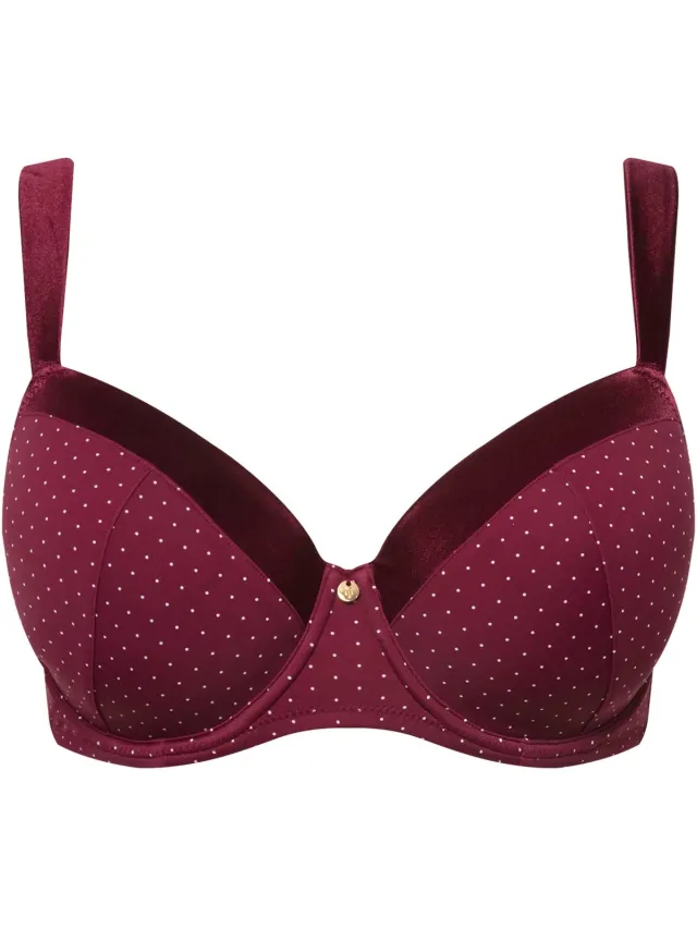 Ulla Popken Dames - Beugel BH stippen microvezel zachte cups - Wijnrood