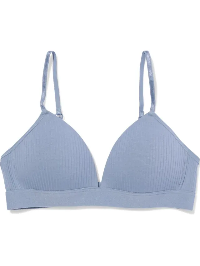 HEMA Voorgevormde bh zonder beugel rib blauw (blauw)