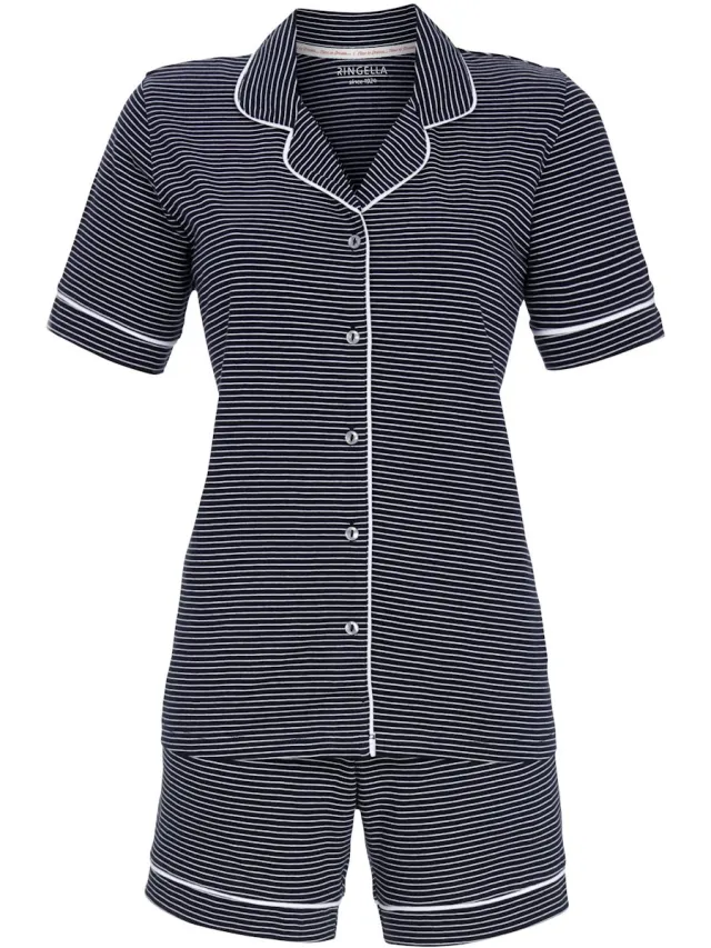 Ringella Katoenen doorknoop shortama streepjes Ringella - Blauw - Maat - 38